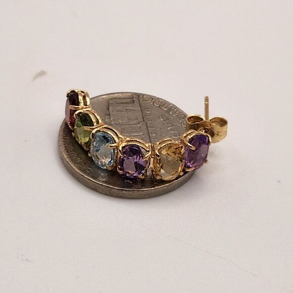 Fashion 14k Yellow Gold Natural Mix Stones Stud Earrings - Picture 6 of 8